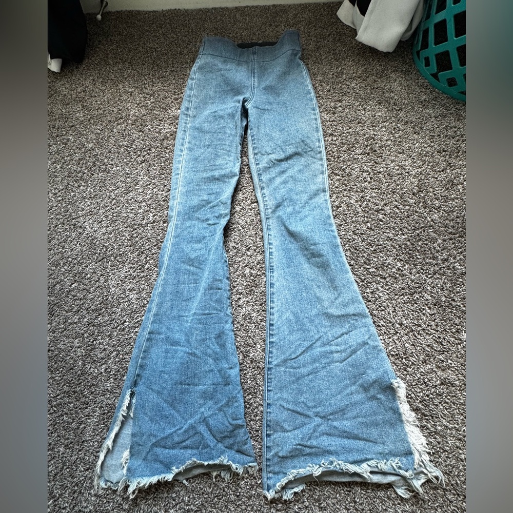 Mumu Blue Flare Jeans with Split Hem